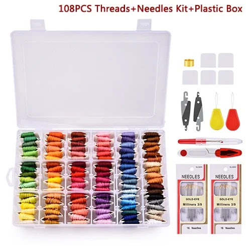 Threads Needles Kit Набор разноцветных игл для вышивания, набор ниток для вышивания, набор для вязания, набор для рукоделия, Швейные аксессуары с пинцетом - Цвет: Threads Needles Kit