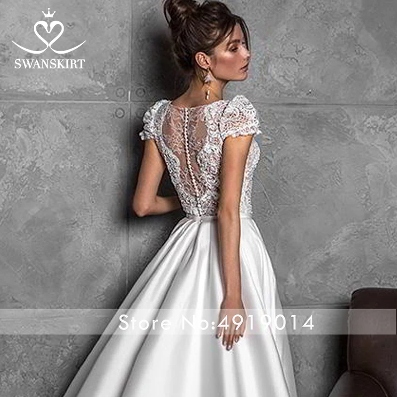 Swanskirt, винтажное атласное свадебное платье с глубоким v-образным вырезом,, потрясающее кружевное ТРАПЕЦИЕВИДНОЕ платье для невесты принцессы, Robe De Mariage Z123