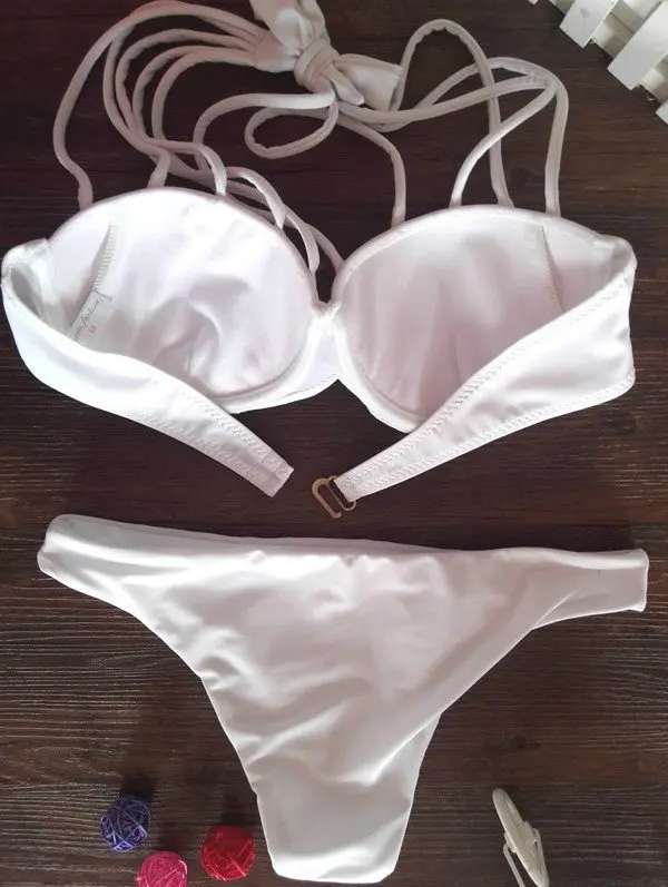Solid Color Bikini Set Women Swimwear Push Up Not Neoprene Vintage Swimsuit Bandage 2015 |