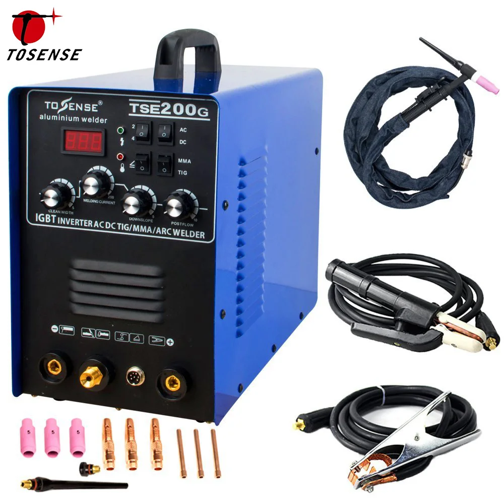 Алюминиевый сварочный аппарат 220 В TIG MMA ARC Stick 200A Tosense сварочный аппарат AC DC IGBT инвертор сварочный аппарат с сварочными расходниками TSE200G