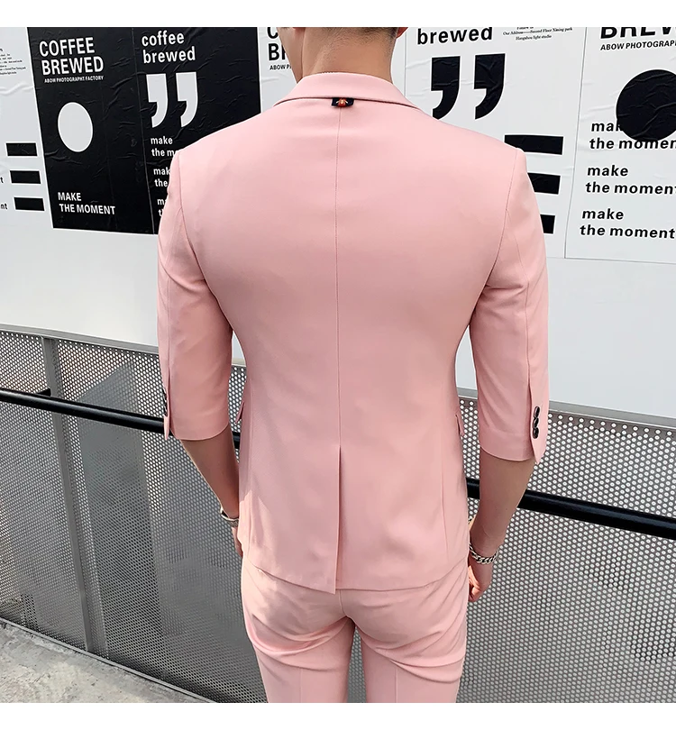 Летний костюм Homme, модные мужские дизайнерские костюмы, розовые мужские костюмы для ночного клуба, Terno Masculino, облегающие мужские костюмы, 2 шт