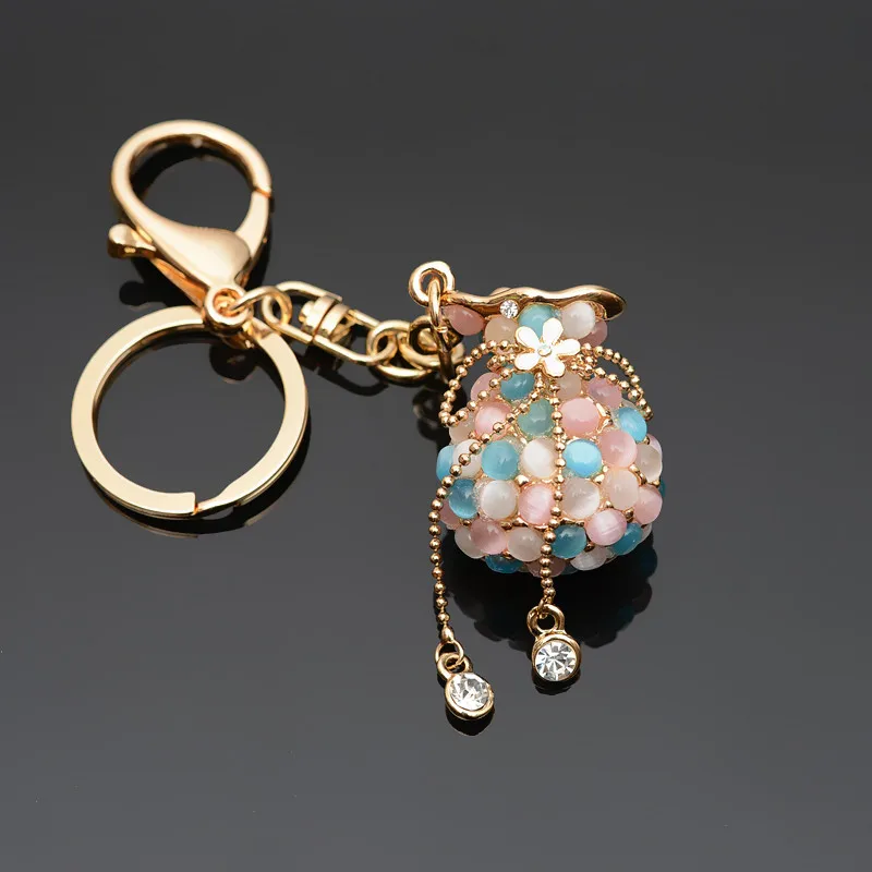 

Lovely Trinkets Opal Lucky Bag Key Rings Key Holder Romantic Colorful Style Wally Decorated Women Key Chains Good Luck EH803