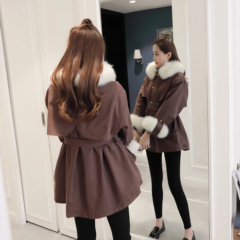 Winter Coat Women Parkas 2020 New Style Loose Fur collar Tooling Cotton Jacket Plus velvet Warm Hooded Female HP267 | Женская одежда