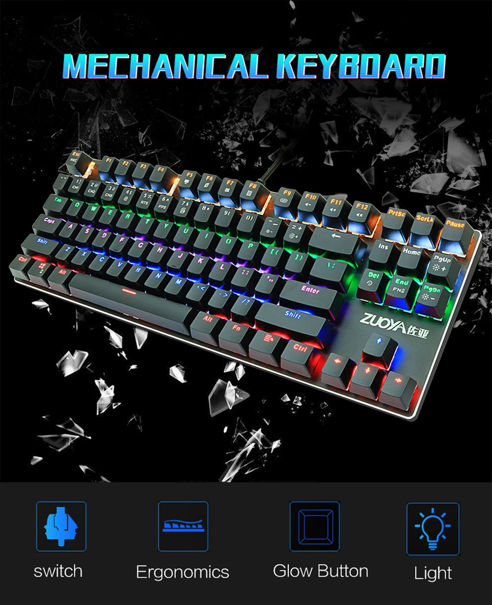 Игровая механическая клавиатура 87key Anti-ghosting синий красный переключатель клавиатура с подсветкой светодиодный USB Проводная клавиатура для игр ноутбук