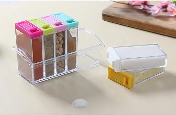 

6pcs/lot Spice Jar Seasoning Box Kitchen Spice Storage Bottle Jars Transparent PP Salt MSG Pepper Cumin powder Box Tool ND 023