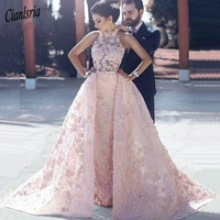 vestido de noiva pink a line lace wedding dress saudi arabia high neck appliques vintage wedding gowns