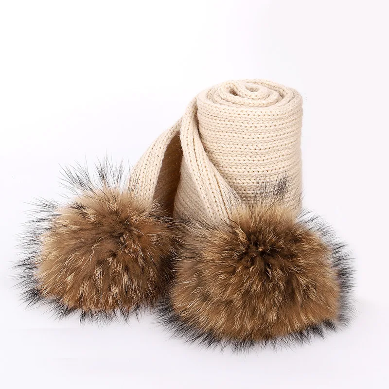 2018 новый красивый детский шарф с помпонами из меха енота зимние