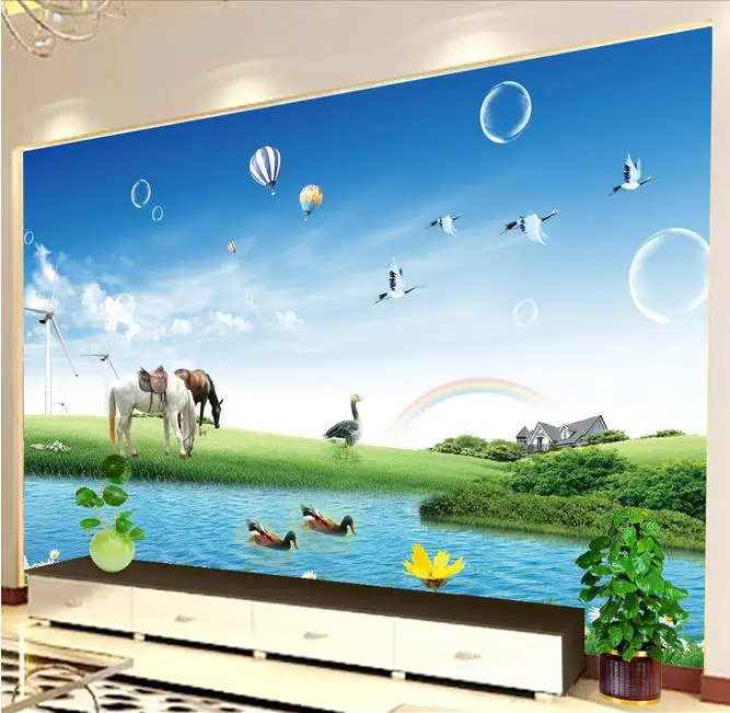 3d room wallpaper custom mural non-woven wall sticker prairie scenery horse neart river painting photo murals | Обустройство дома