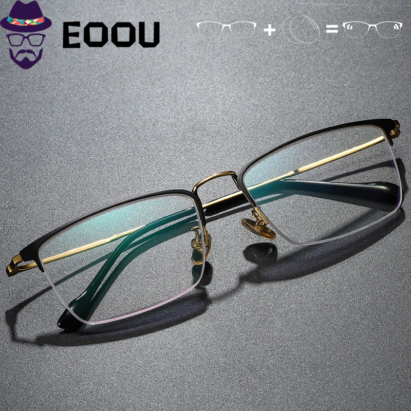 Титановый дизайн полуоправа мужские очки Oculos Gafas фотохромные по рецепту в сборе