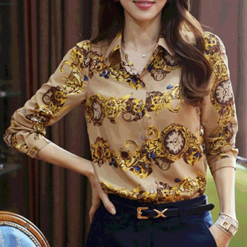 Лидер продаж винтажная шифоновая блузка с цветочным принтом женская рубашка