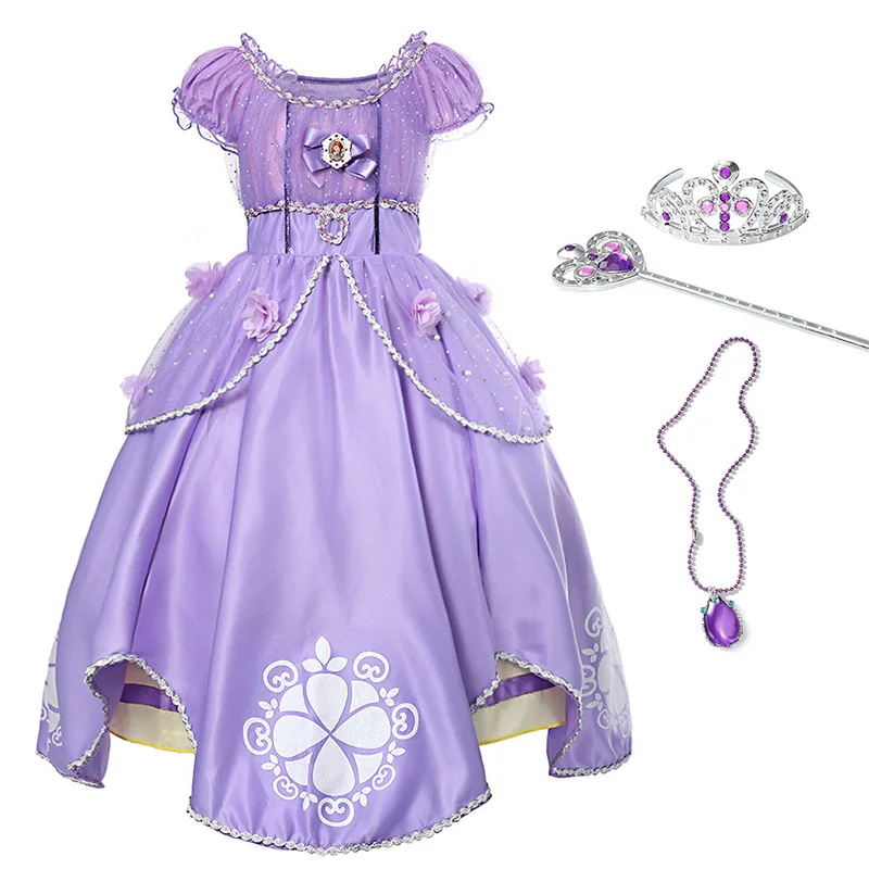YOFEEL Girls Princess Sofia Dress Child Sequins Flowers Ball Gown Kids Halloween Party Clothing Cosplay Cartoon Costume Dresses | Детская