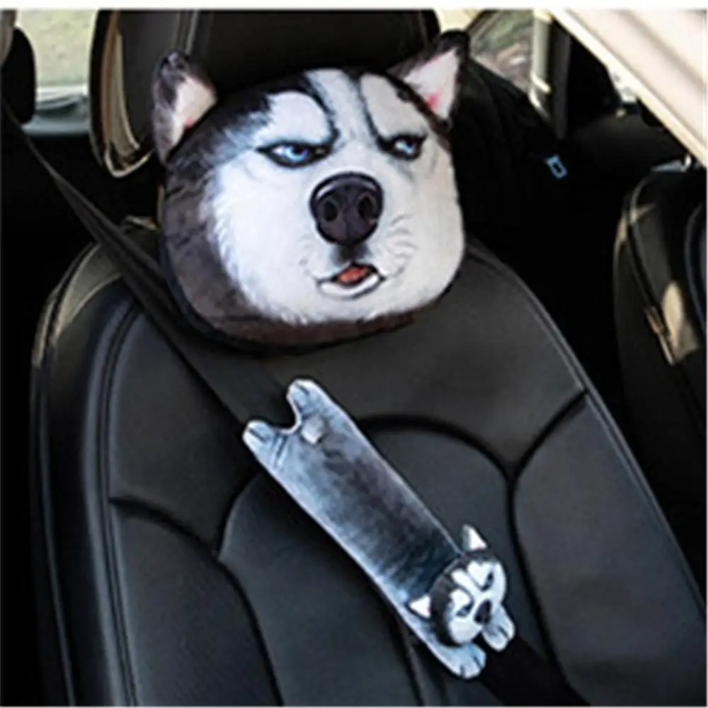 Husky Подголовник для автомобиля, подушка для шеи с милым мультяшным животным, защита на плечо, автомобильный стиль, чехол для ремня безопасности, подушка для головы и шеи - Цвет: Husky