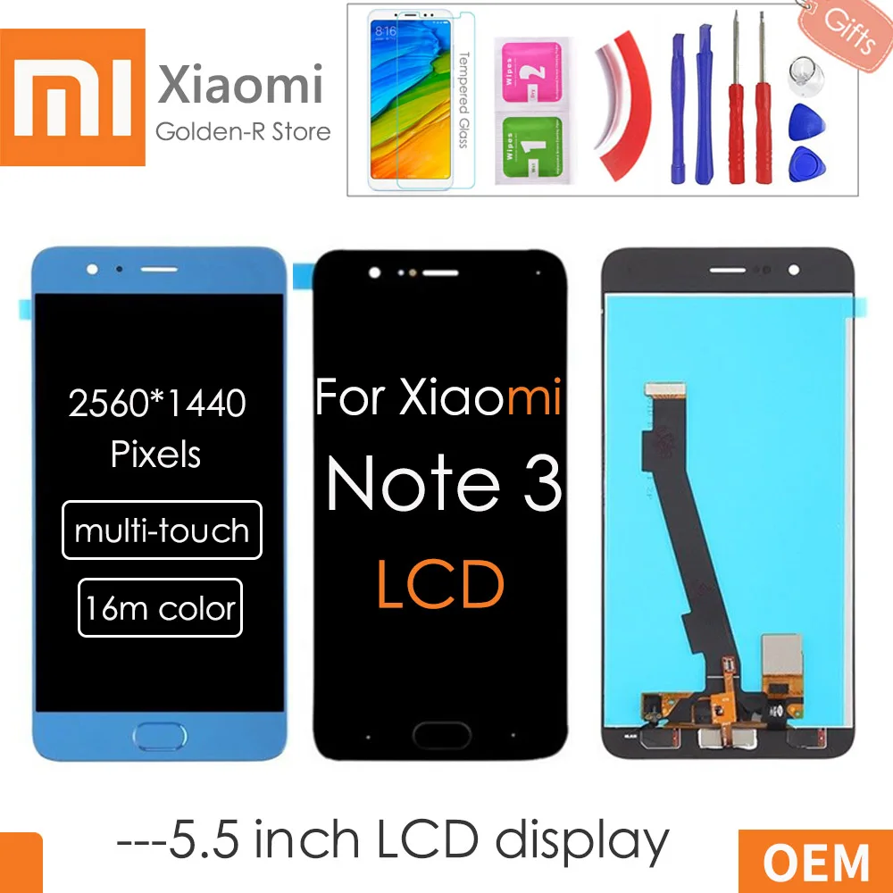 5 &quotкачество AAA для Xiaomi Mi Note 3 ЖК дисплей + сенсорный экран с отпечатком пальца FPC