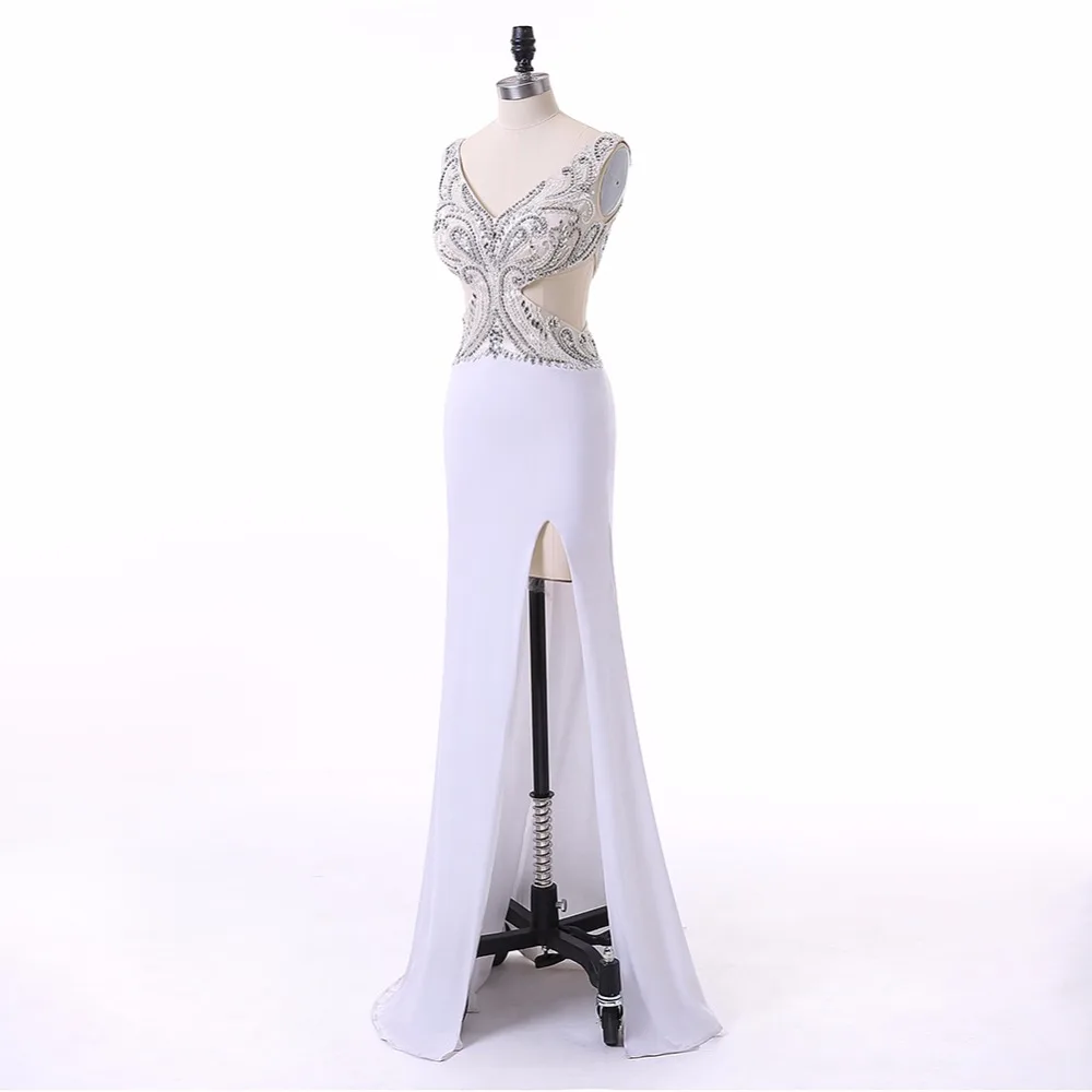 Baijinbai New Style Abendkleider Mermaid White Party Prom Dresses 2019 Floor-Length Chiffon V Neck Luxury Beads Crystals 530 | Свадьбы и