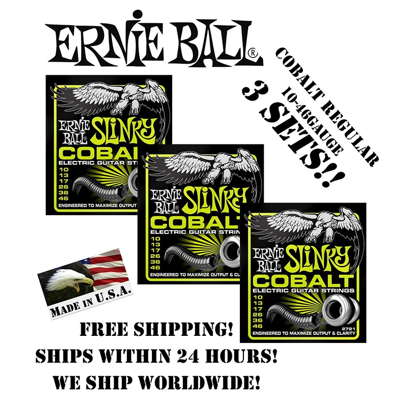 3 упаковки! Ernie Ball Кобальт обычный 2721 электрогитарные струны Слинки набор 010-. 046 |