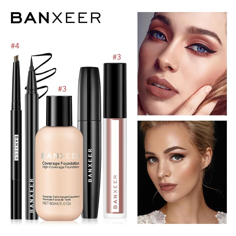 BANXEER макияж комплект 5 шт./компл. Inculding тональный крем блеск для губ для бровей Eyrbrow карандаш, тушь для ресниц и бровей подводка для глаз косметический набор для макияжа комплект