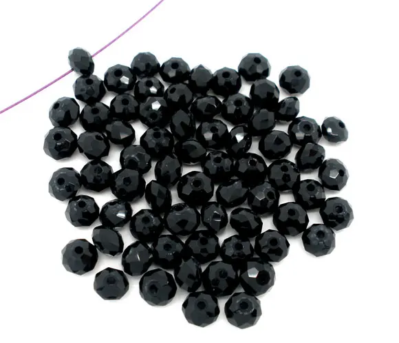 DoreenBeads стеклянные бусины россыпью плоские круглые черные граненые около 4 мм (1/8