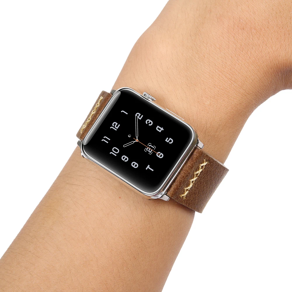 Ремешок кожаный для Apple Watch SE Band Series 6 5 4 3 2 черный/коричневый браслет iWatch 40 мм 44 38 42