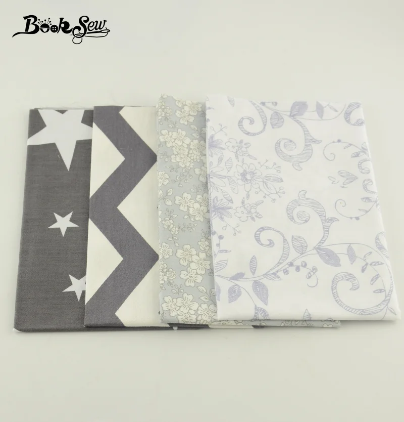 Booksew саржевая хлопчатобумажная ткань черного и белого цвета 4 шт. 40 см x 50