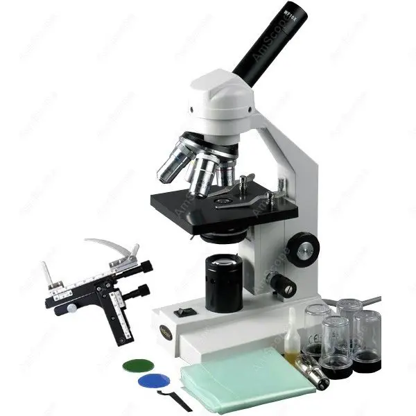 Монокулярный микроскоп-AmScope 40X-1000X ветеринарный микроскоп с механической