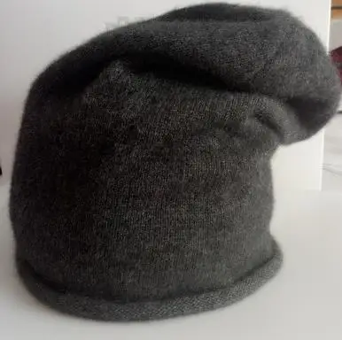 charcoal grey Коза кашемир женские модные обжимные шапочки шапки повседневные одноцветные ЕС/м(54-56 см - Цвет: charcoal grey