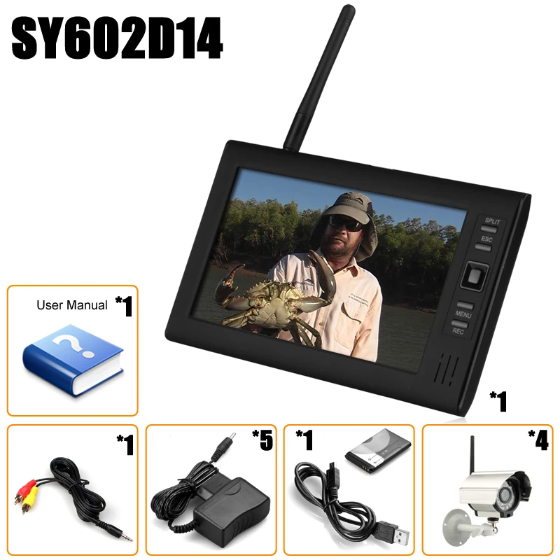 Беспроводная камера 7-дюймовый TFT цифровой 2 4G Аудио Видео Радионяня 4CH Quad DVR