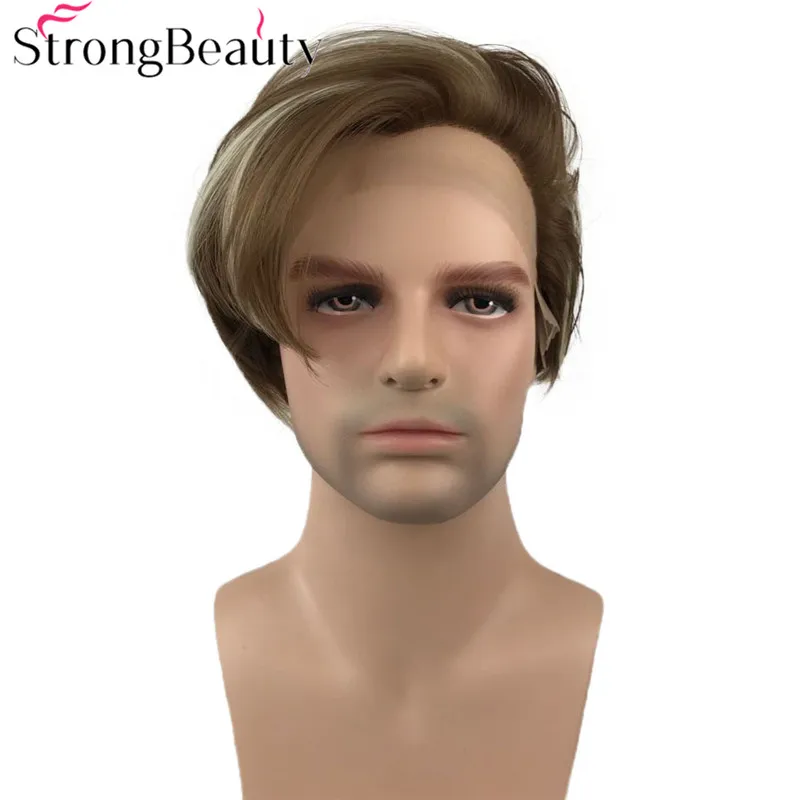 StrongBeauty Synthetic Lace Front Wig Medium Length Natural Straight Wigs Grey White/Brown Hair | Шиньоны и парики