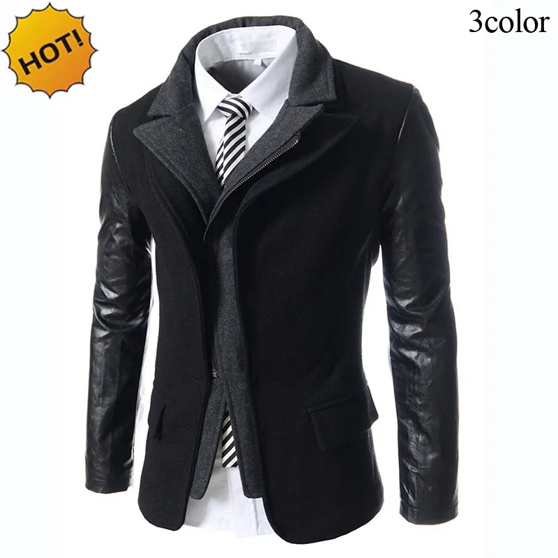 

Мужской утепленный кардиган на молнии, Повседневный шерстяной кардиган составного кроя из искусственной кожи с рукавами, Осень-зима 2020