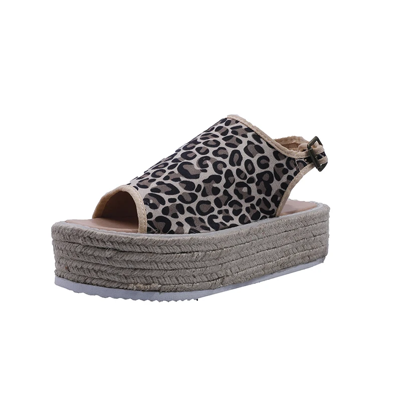 Leopard Модные женские туфли на танкетке; Летние босоножки; коллекция года; пикантные туфли-лодочки на танкетке; Босоножки на платформе; chaussures femme; большой размер 43 - Цвет: Leopard