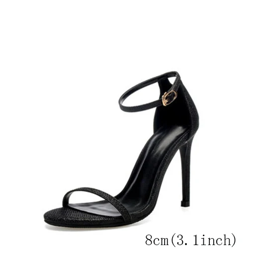 black glitter 8cm Туфли-лодочки на высоком каблуке, с ремешком на лодыжке, на шпильке, известный бренд, с открытым носком, золотистые Замшевые женские туфли-Фетиш, экзотические сандалии для танцев, для стриптиза - Цвет: black glitter 8cm