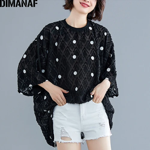 Muqin96027CN-hei Летние платья dimanaf размера плюс женские блузки рубашки большого размера модные женские топы туника в горошек с кисточками свободная повседневная женская одежда - Цвет: Muqin96027CN-hei