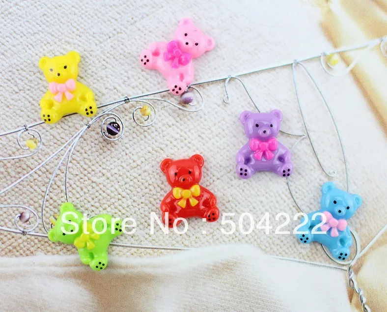 

set of 100pcs 22mm bear with bow Flat-back Resin Cabochons mix colors cabs charm pendants for diy decor SZ0579