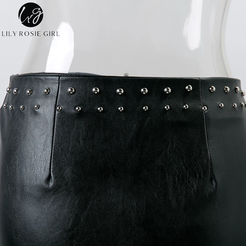 Лили Rosie девушка пикантные черные сапоги Для женщин Мини молния юбка заклепки