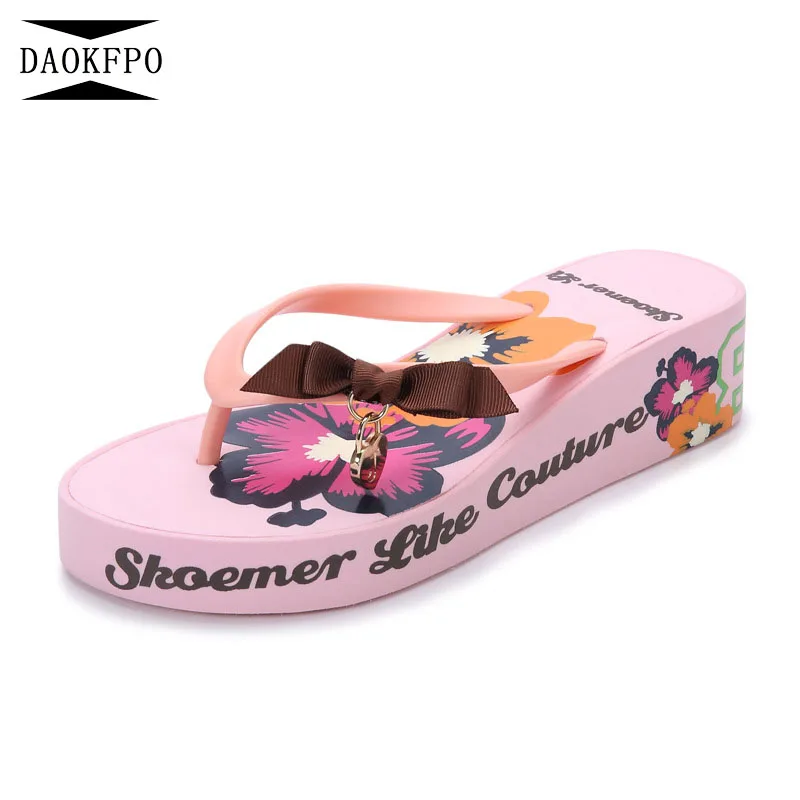 Женские шлепанцы DAOKFPO летние на плоской подошве с цветами Нескользящие 2018 | Обувь