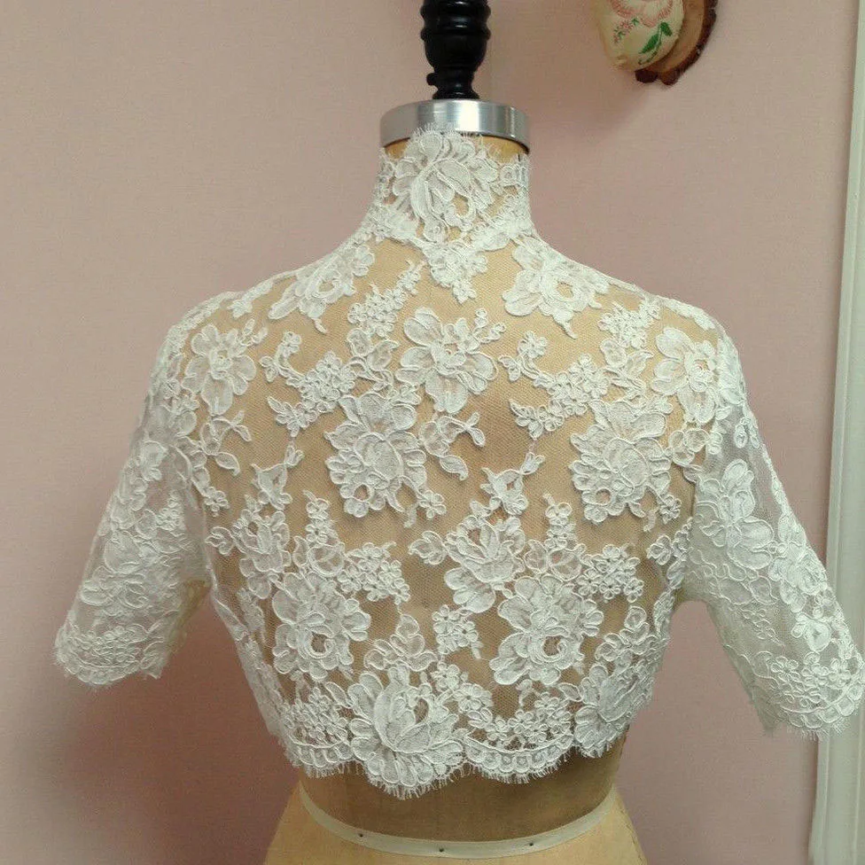 Винтажная новая свадебная кружевная куртка с длинным рукавом шаль-болеро размер