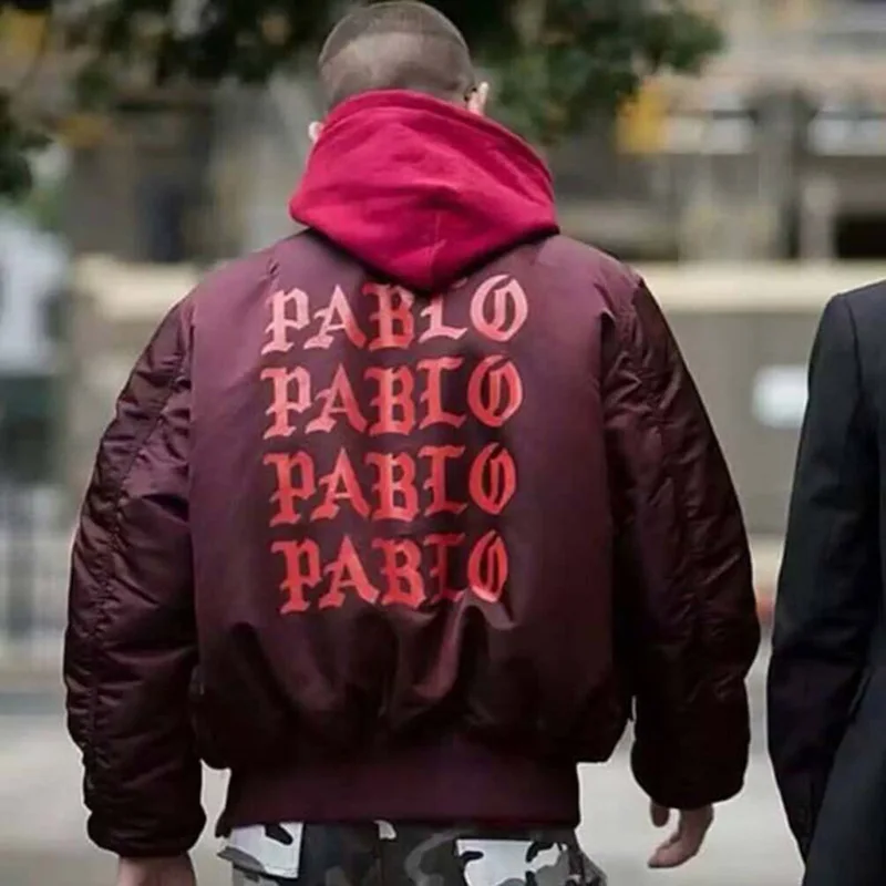 Wine Red Coat Унисекс зимнее пальто для мужчин со стоячим воротником и буквенным принтом Пабло, осенняя куртка для женщин на молнии, пальто в стиле хип-хоп, теплое, новинка, Ma1 - Цвет: Wine Red Coat