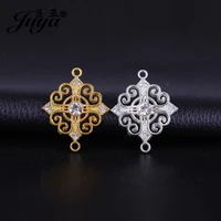 juya 5pcs 34mm hlollow flower rhinestone cross charms pendants for jewelry making filigree connrctor crafts bracelet earring