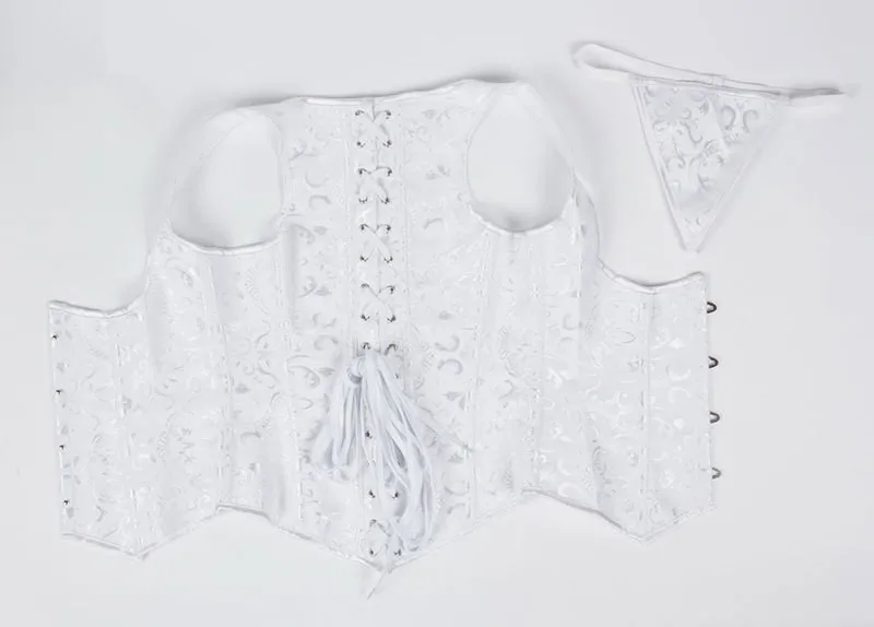 Сексуальный женский плечевой корсет белый жаккардовый в стиле стимпанк корсеты