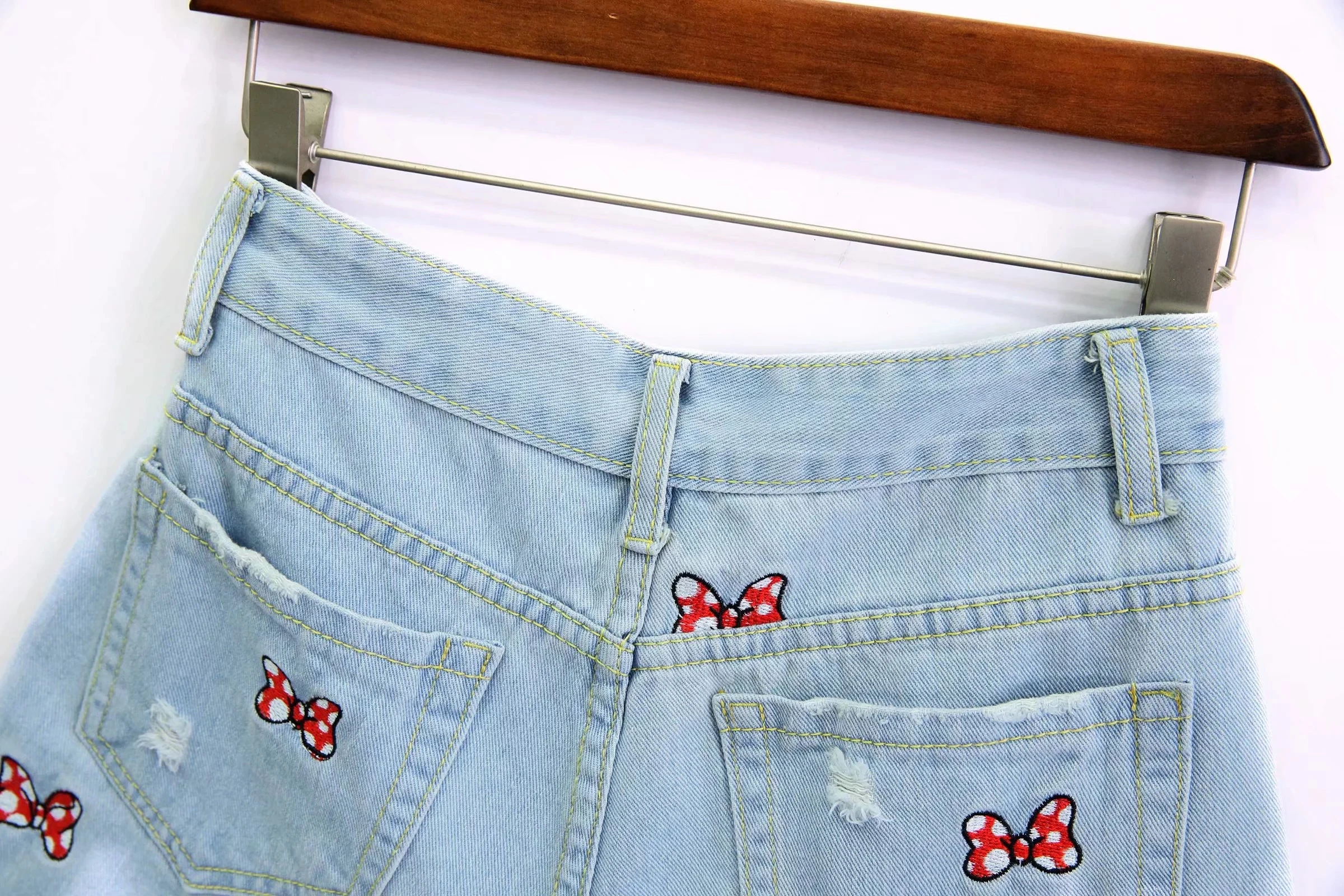 Jenny&Dave summer vintage shorts women high street ball and bow embroidery cartoon high waist denim mom shorts women