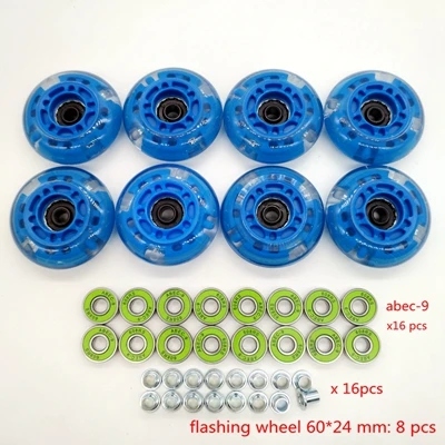 blue 60 Роликовые коньки мигающие колеса для детей 60*24 мм 64*24 мм подшипник ABEC-9 - Цвет: blue 60