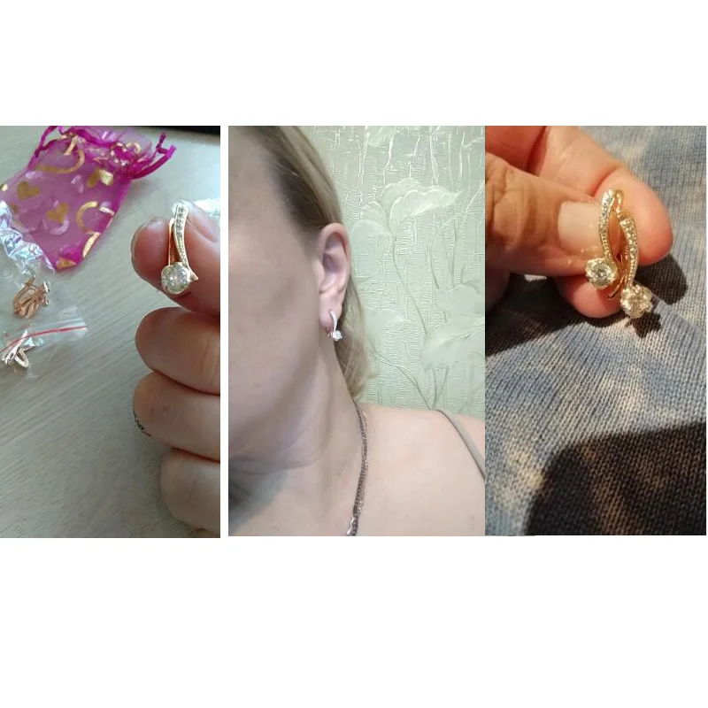 Женские Висячие серьги FJ из розового белого кубического циркония 585 пробы с