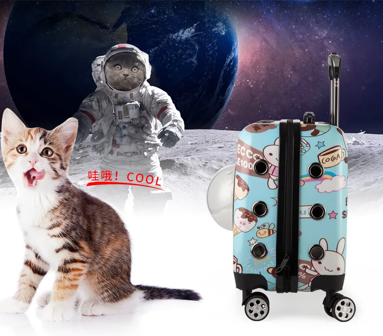 25% портативный мультяшный любимец Тележка коробка для маленькой собаки кошки четырехколесная воздухопроницаемая переноска для питомцев С пузырьковым окном 6,5 кг Максимальный подшипник