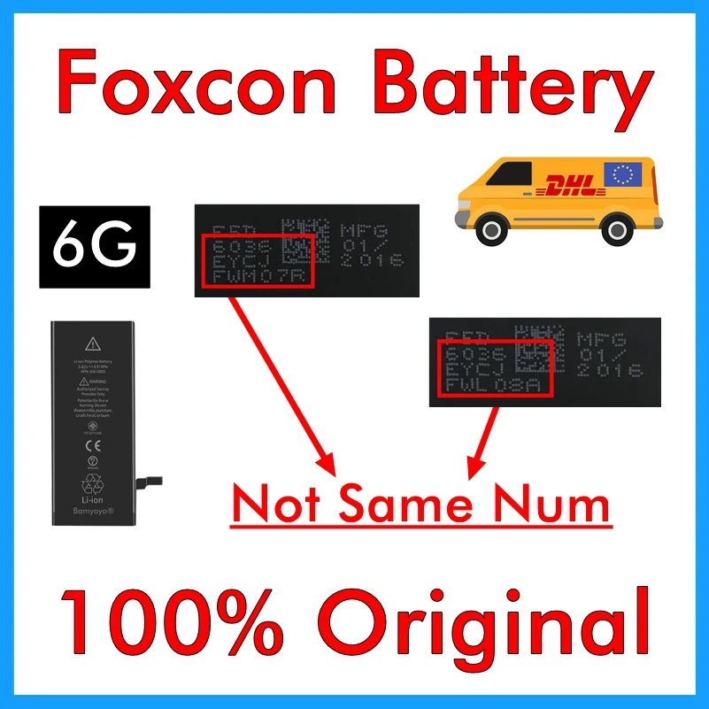 BMT Оригинал 10 шт. Foxcon Фабричный аккумулятор для iPhone 6 6G 1810 мАч 0 цикл Ремонт 100%