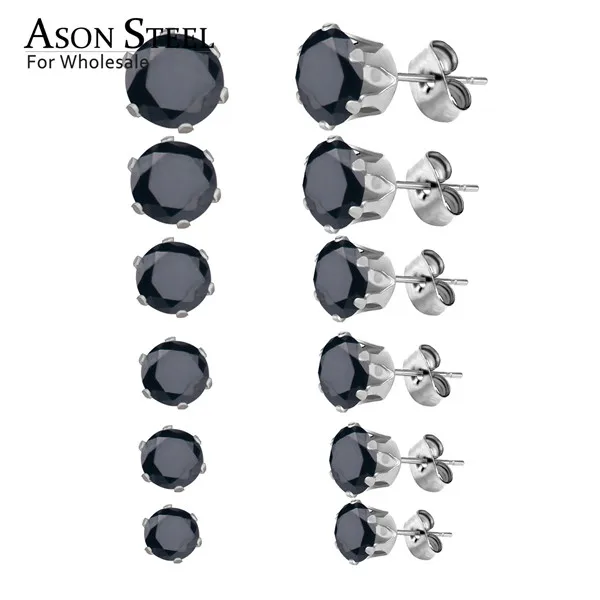 BS ASON, стальные серьги-гвоздики для женщин, розовый цвет, Круглый AAA кристалл, 6 пар/кор., набор сережек, нержавеющая сталь, Mujer Bijoux, подарок для любви - Окраска металла: BS
