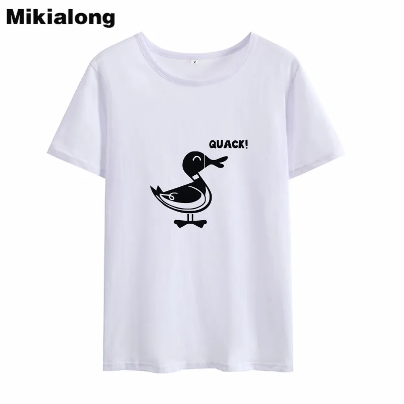 

Mikialong Cartoon Duck Quack Tshirt Women 2018 Summer Short Sleeve Loose Tee Shirt Femme Tops Kawaii Cotton T Shirt Women