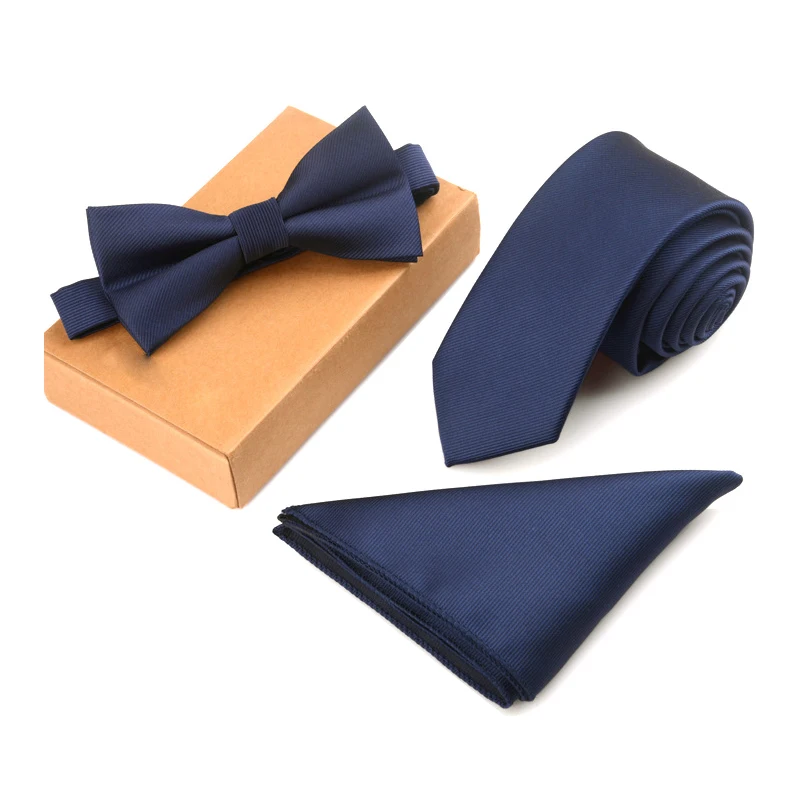 RBOCOTT Men's Tie Set Necktie Handkerchief and Bowtie 6cm Slim Solid Skinny Ties For Wedding Dot Striped 3pcs No Box | Аксессуары