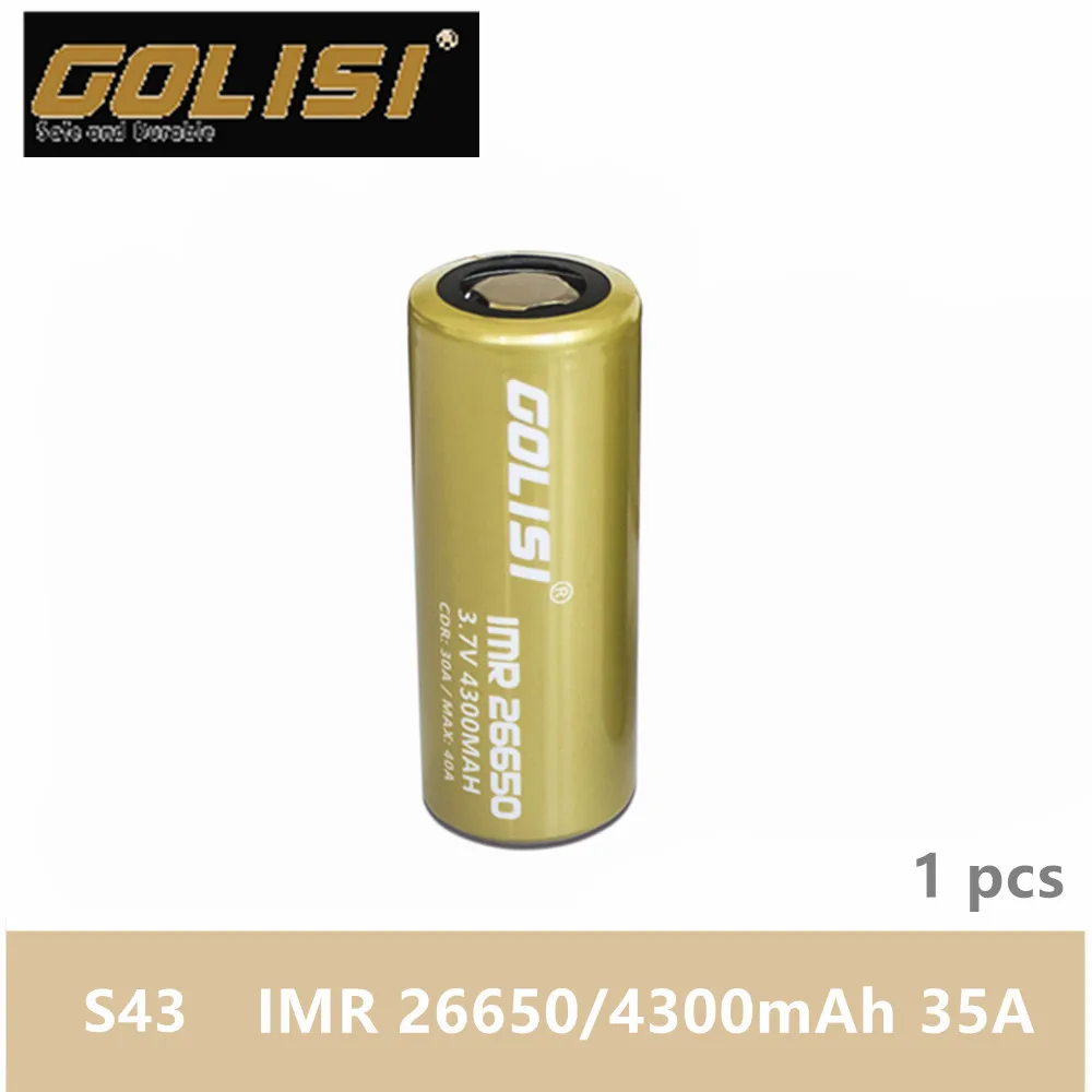 GOLISI S43 IMR 26650 4300 мАч 3 7 В CDR 30A/MAX 40A Аккумулятор для вейпа фонарик налобный фонарь