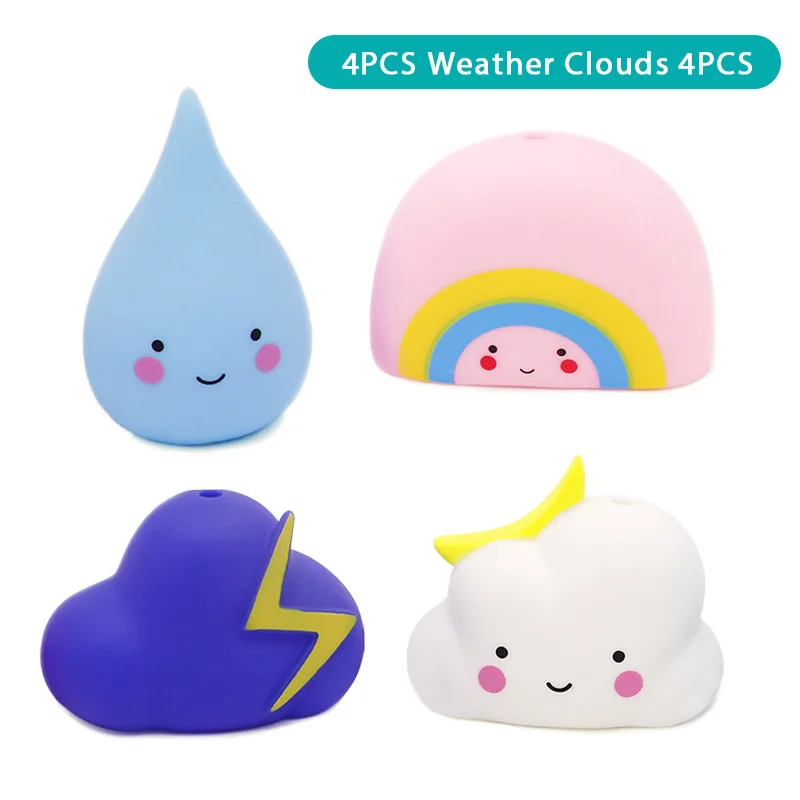 Weather Clouds 4PCS Милые детские Игрушки для ванны, Дождевые облака, пластиковые водные игры, душ, брызги, поплавок, животные, Обучающие летние игрушки для детей, От 1 до 3 лет, слон - Цвет: Weather Clouds 4PCS