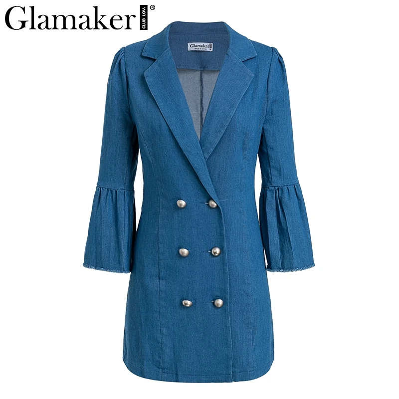 Denim blue Glamaker джинсовый винтажный женский костюм платье блестящие пикантные рукава вечернее платье костюм женский Ретро Лето Плюс Размер короткое платье vestidos - Цвет: Denim blue