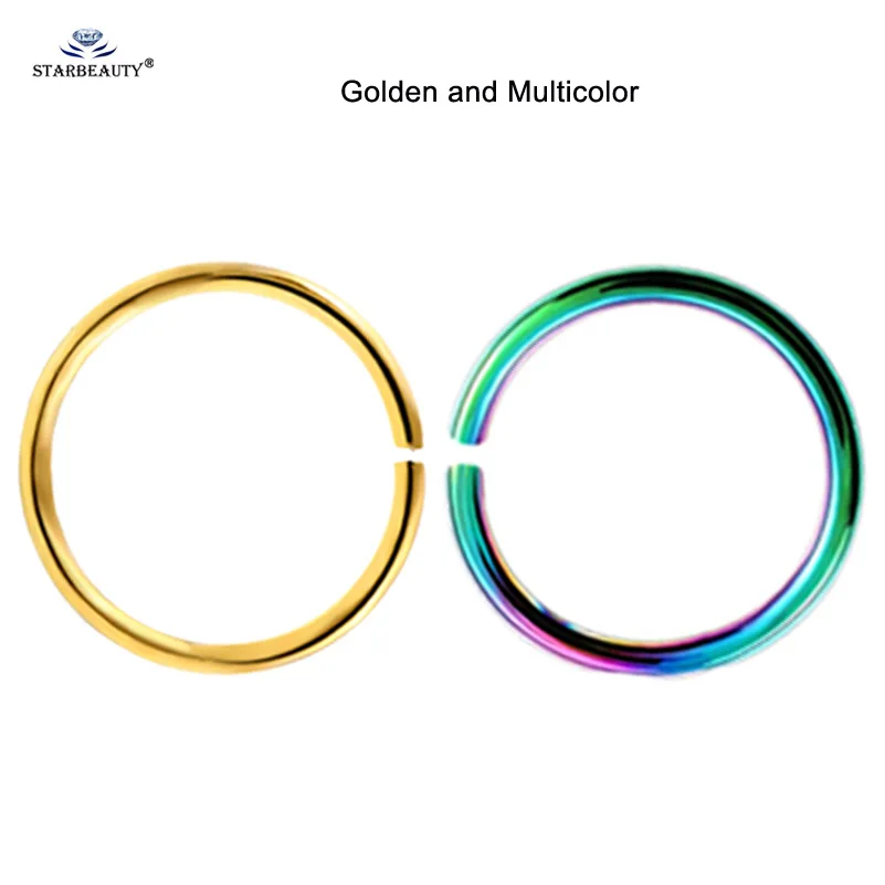 Golden andMulticolor 2 шт. 20G 6/8/10 мм фальшивый нос кольцо спирали пирсинг кольцо для пирсинга губ поддельные перегородки Пирсинг для пупка пирсинг Pircing серьги в виде колец, ювелирные изделия - Окраска металла: Golden andMulticolor